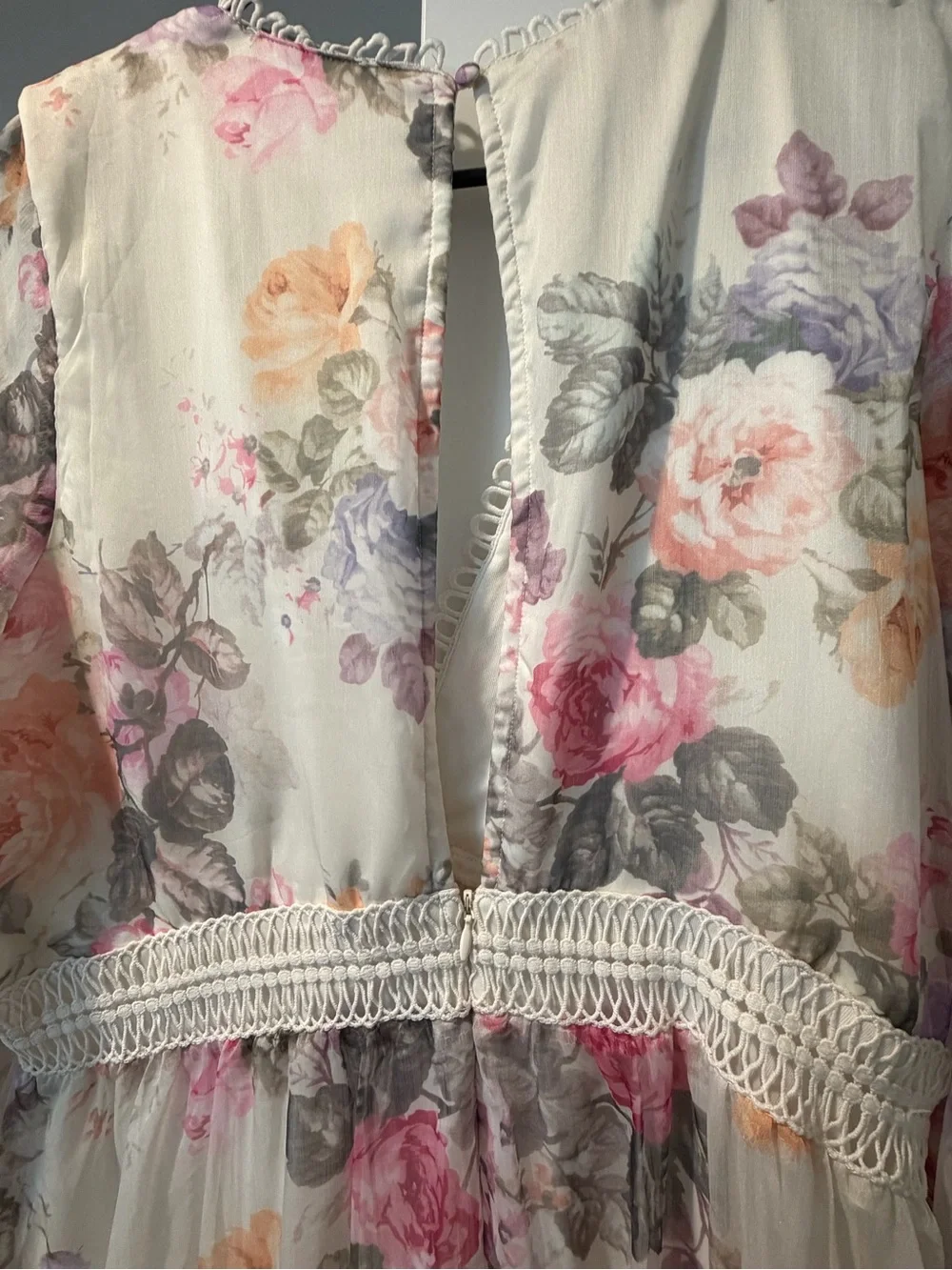 Lulu's White Floral Long-Sleeve Lace-Trim Dress - Picture 6 of 6